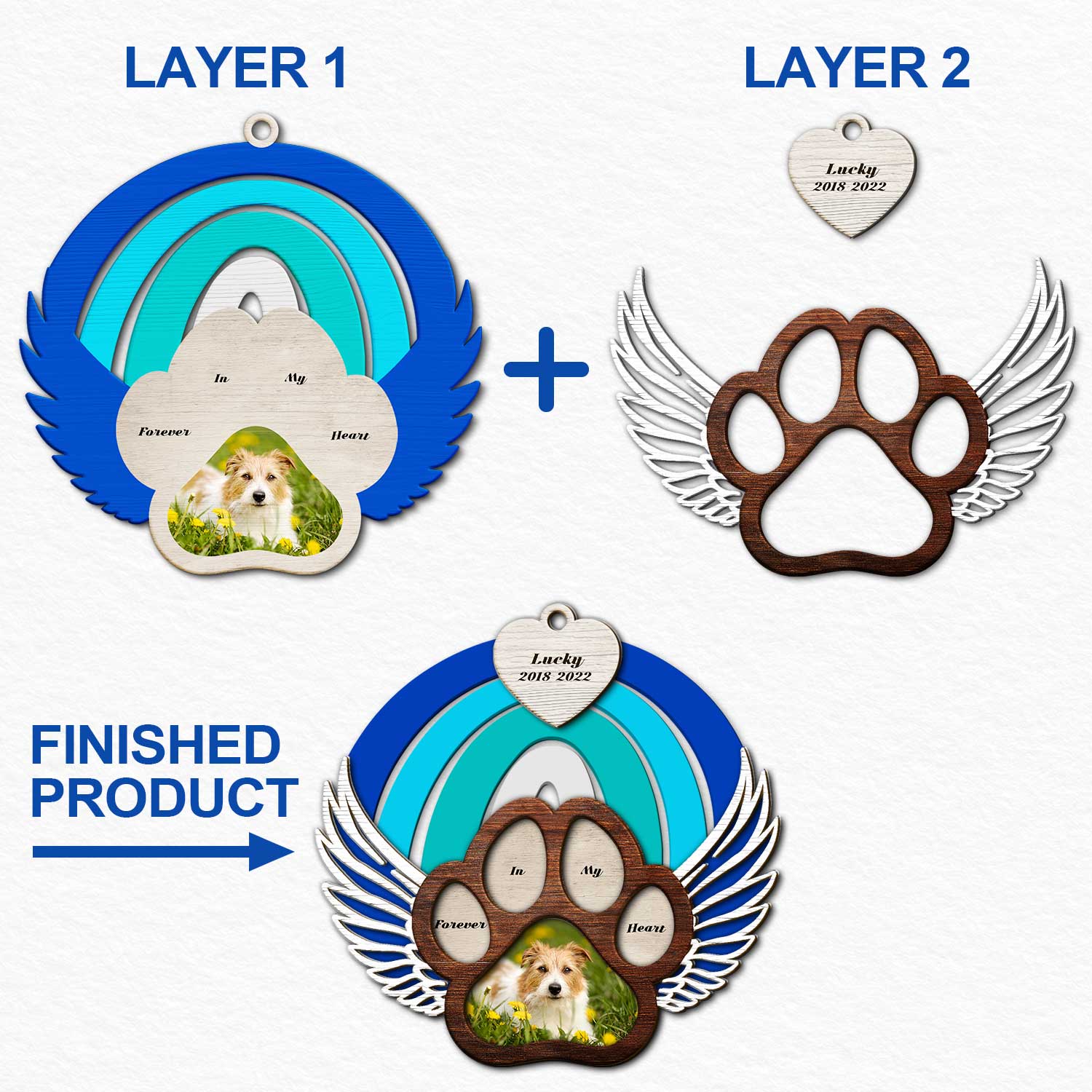 Custom Photo Dog Cat Forever In My Heart - Christmas Keepsake, Pet Memorial Gift - Personalized 2-Layered Wooden Ornament ORNA1210