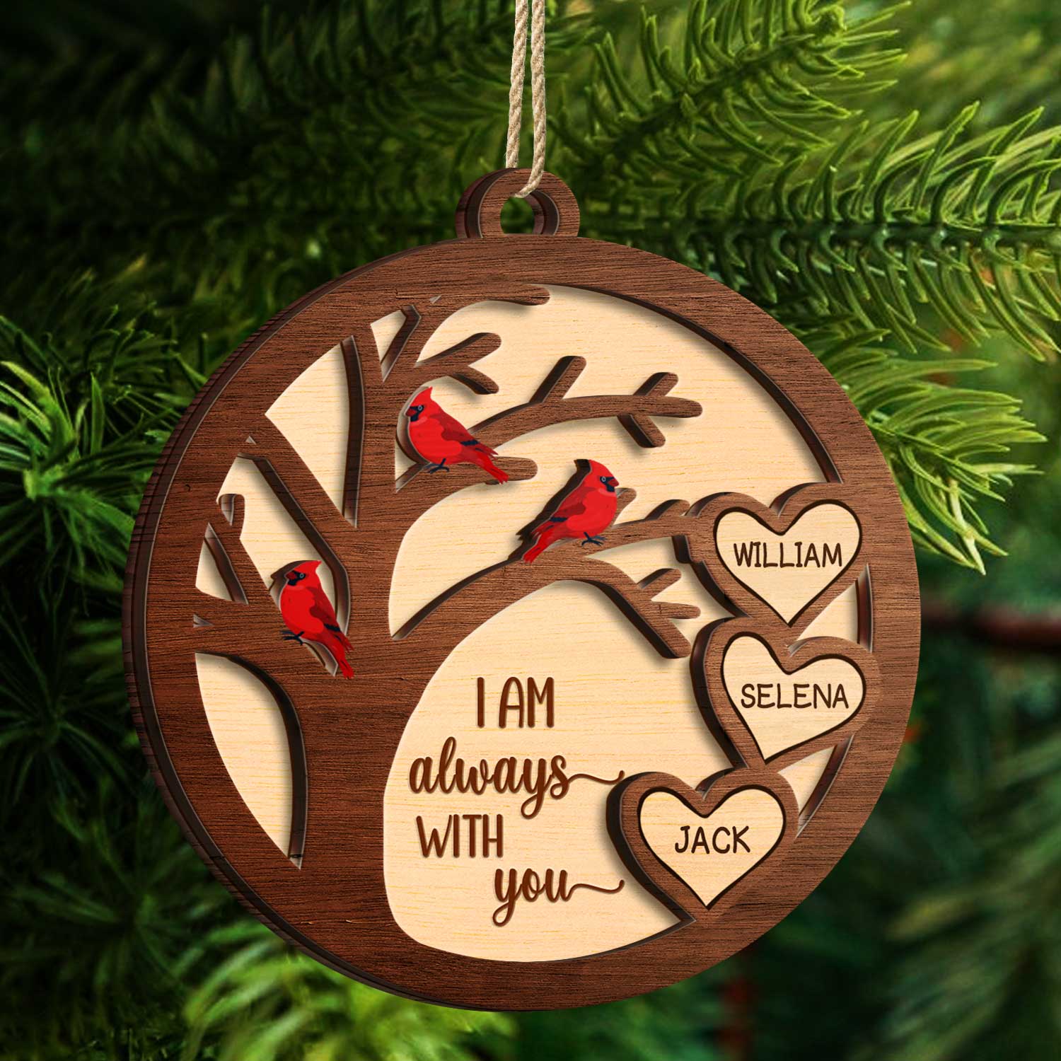 We Are Always With You Cardinal Bird - Sympathy Gift, Christmas Keepsake, Family Memorial Gift - Personalized 2-Layered Wooden Ornament ORNA1210