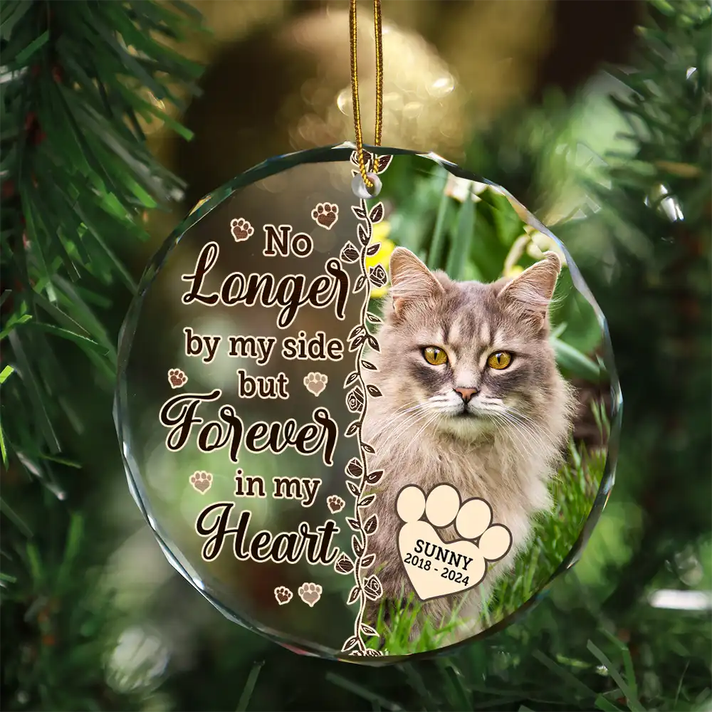 Custom Photo Memorial Christmas Forever In My Heart - Personalized Circle Glass Ornament ORNA1210
