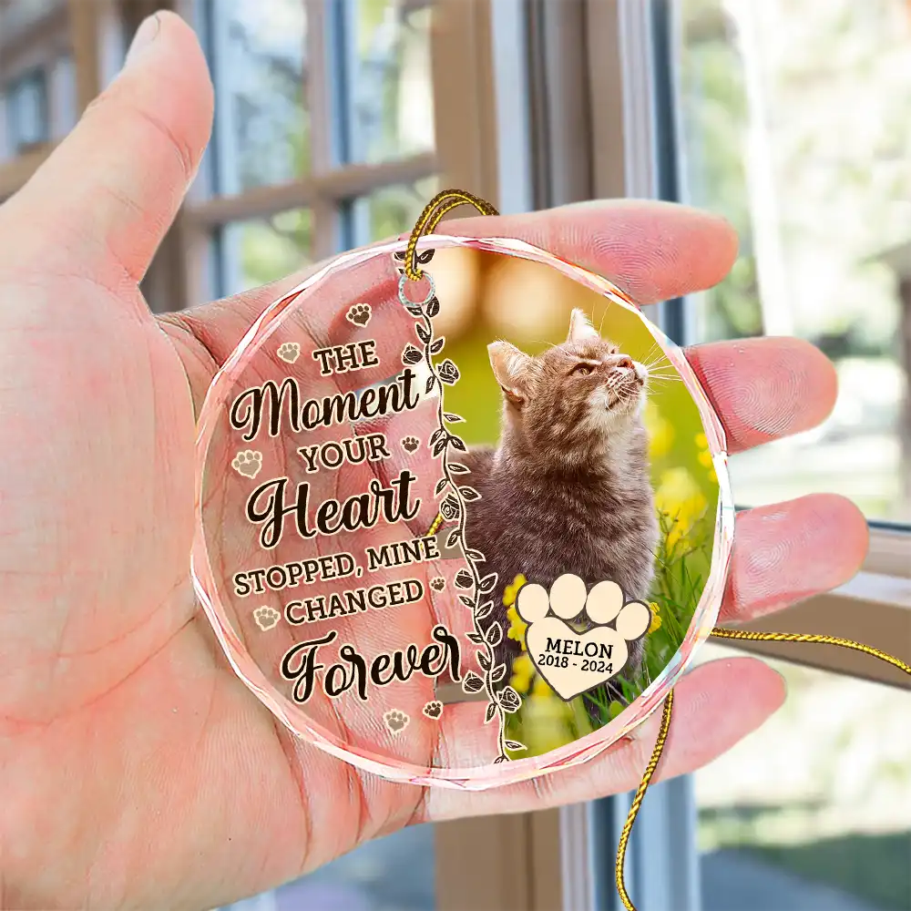 Custom Photo Memorial Christmas Forever In My Heart - Personalized Circle Glass Ornament ORNA1210