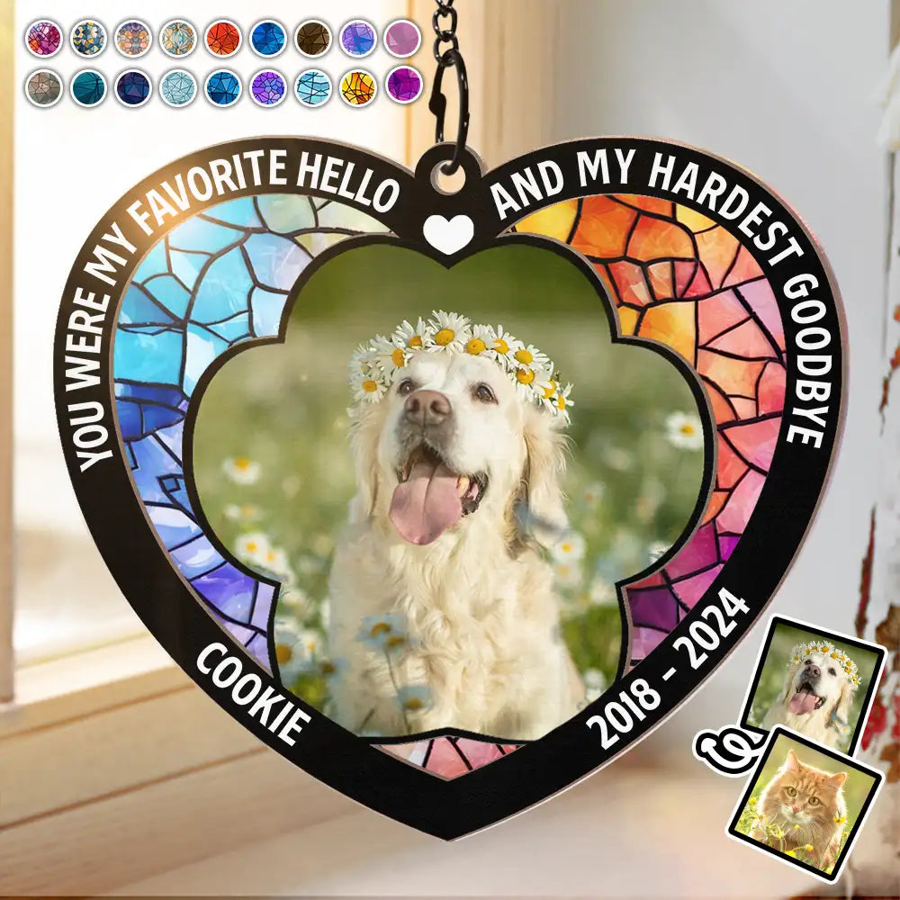 Custom Photo Memorial You Were My Favorite Hello And My Hardest Goodbye - Personalized Window Hanging Suncatcher Ornament ORNA1210