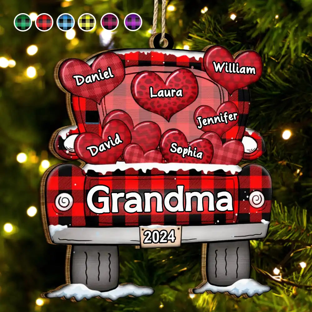 Mom Dad Grandma Grandpa Truck Loading Hearts - Personalized Wooden Cutout Ornament ORNA1210