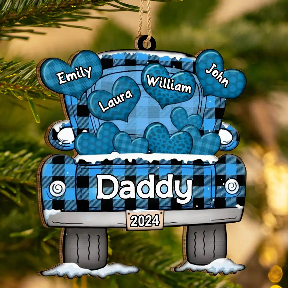 Mom Dad Grandma Grandpa Truck Loading Hearts - Personalized Wooden Cutout Ornament ORNA1210