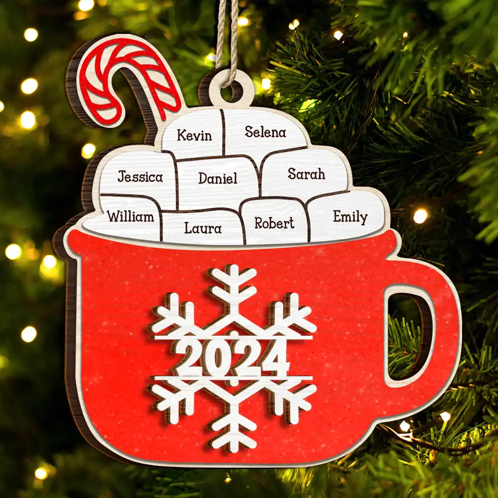 Christmas Hot Cocoa Family Names - Personalized 2-Layered Wooden Ornament ORNA1210