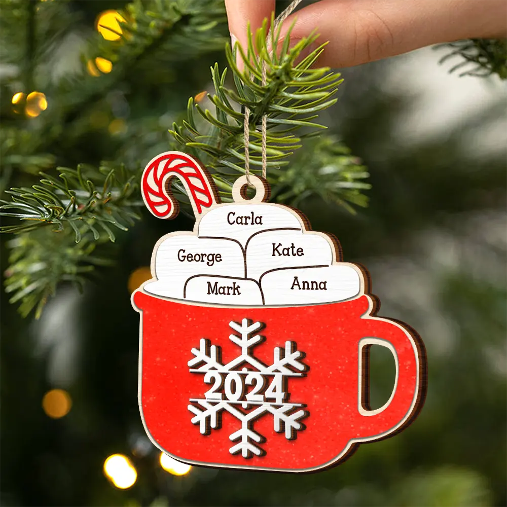 Christmas Hot Cocoa Family Names - Personalized 2-Layered Wooden Ornament ORNA1210