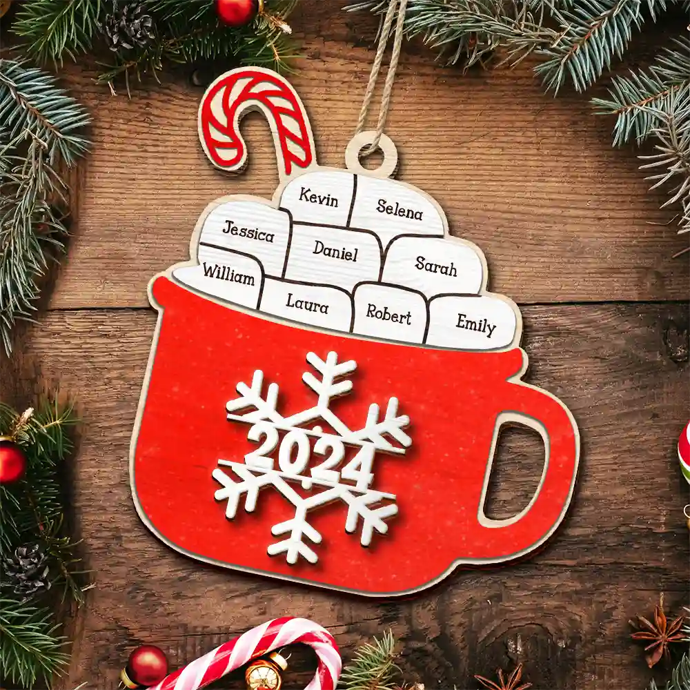 Christmas Hot Cocoa Family Names - Personalized 2-Layered Wooden Ornament ORNA1210