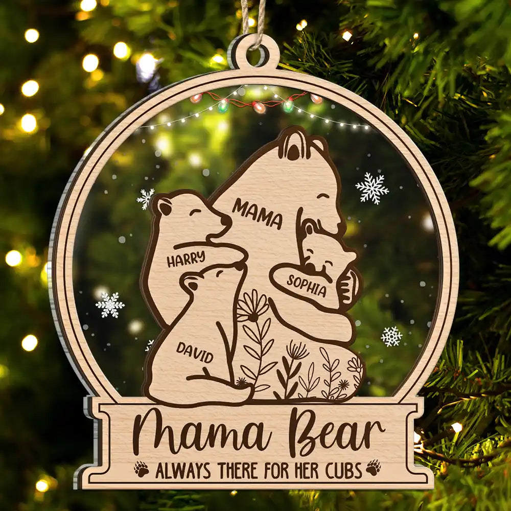Mama Bear Always There For Her Cubs - Personalized 2-Layered Mix Ornament ORNA1210