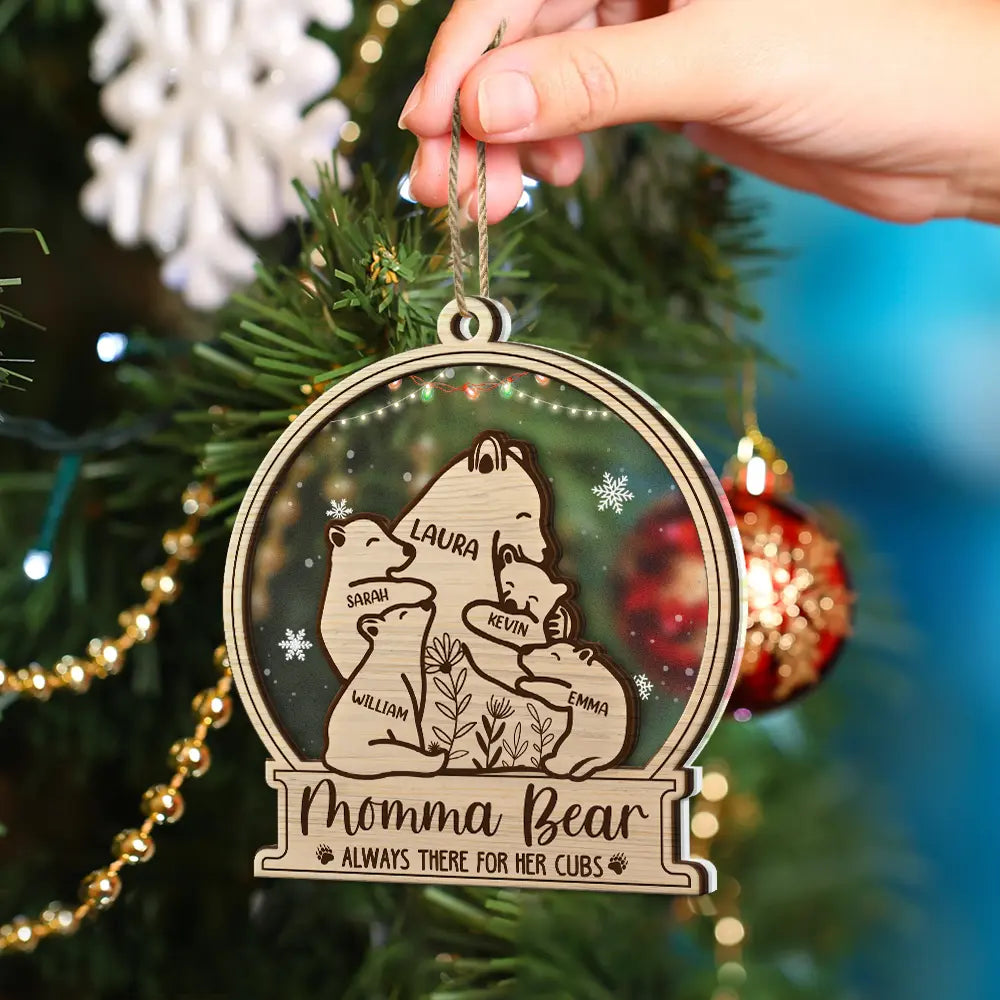 Mama Bear Always There For Her Cubs - Personalized 2-Layered Mix Ornament ORNA1210