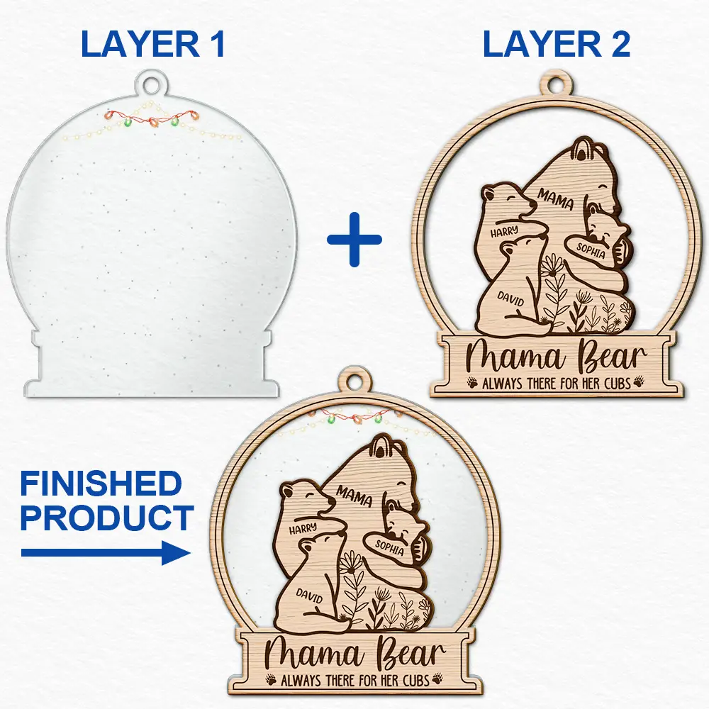 Mama Bear Always There For Her Cubs - Personalized 2-Layered Mix Ornament ORNA1210