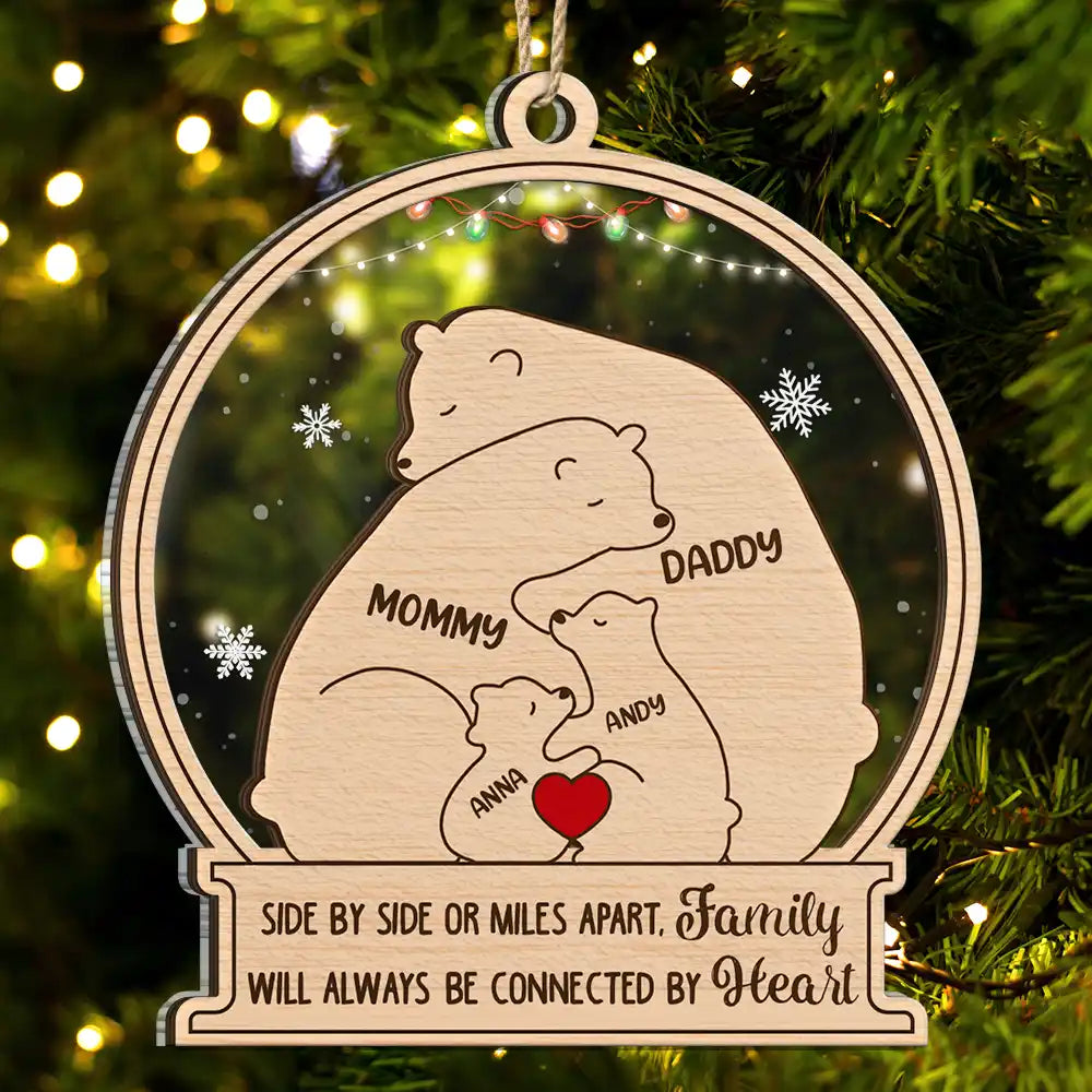 Bear Family Will Always Be Connected By Heart - Personalized 2-Layered Mix Ornament ORNA1210