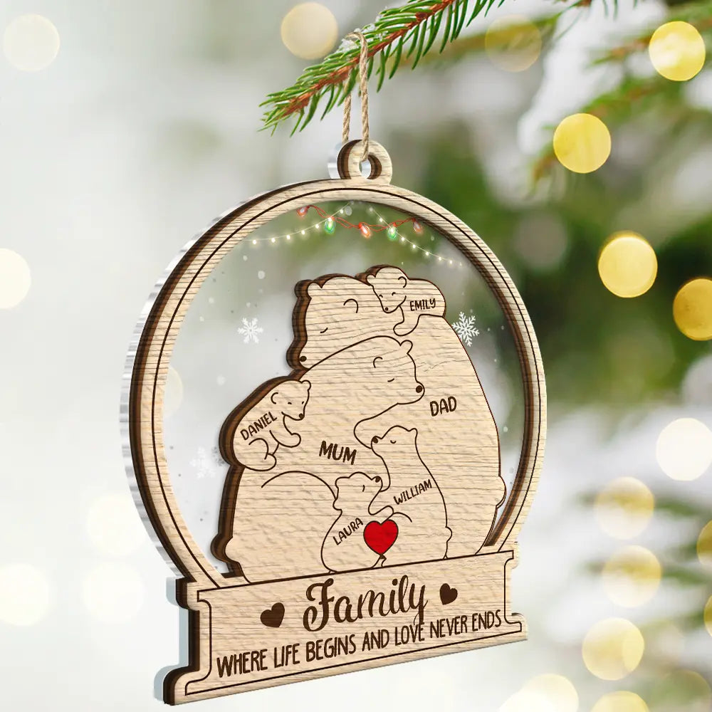 Bear Family Will Always Be Connected By Heart - Personalized 2-Layered Mix Ornament ORNA1210