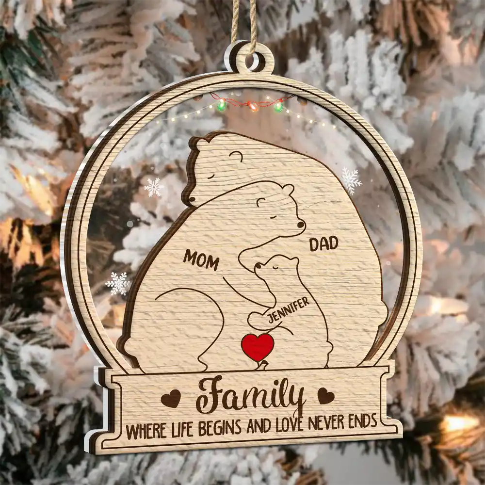 Bear Family Will Always Be Connected By Heart - Personalized 2-Layered Mix Ornament ORNA1210