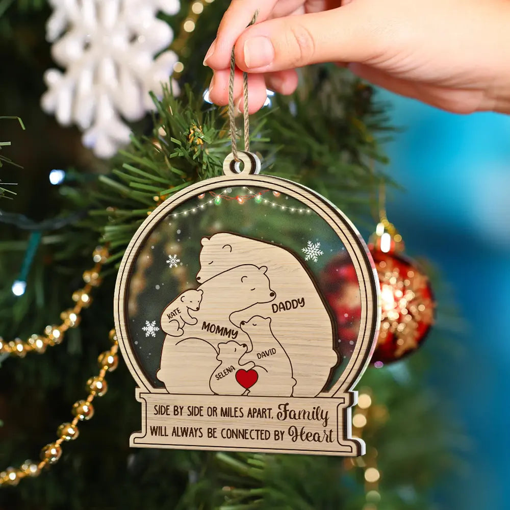 Bear Family Will Always Be Connected By Heart - Personalized 2-Layered Mix Ornament ORNA1210