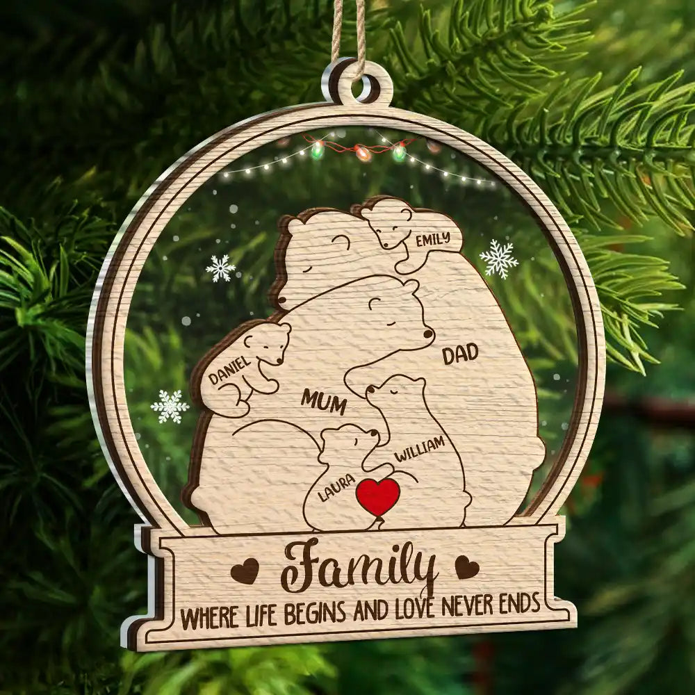 Bear Family Will Always Be Connected By Heart - Personalized 2-Layered Mix Ornament ORNA1210