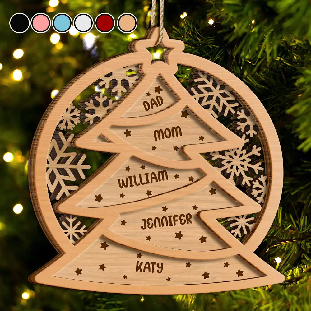 Family Names Christmas Tree - Personalized 2-Layered Wooden Ornament ORNA1210