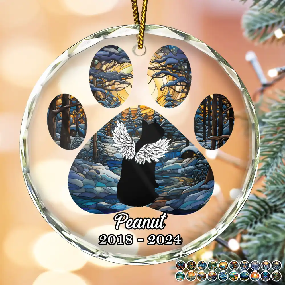 Christmas Memorial Cat Loss Pet Paw - Personalized Circle Glass Ornament ORNA1210