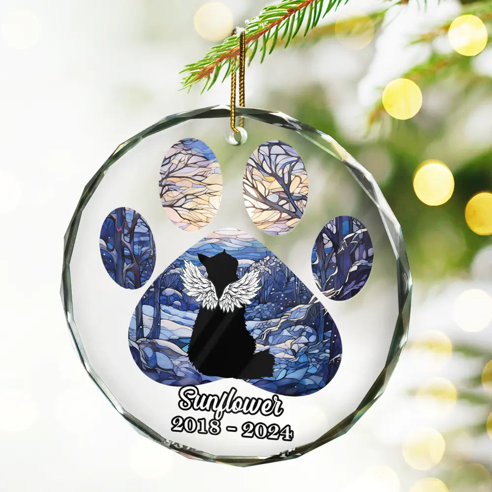 Christmas Memorial Cat Loss Pet Paw - Personalized Circle Glass Ornament ORNA1210