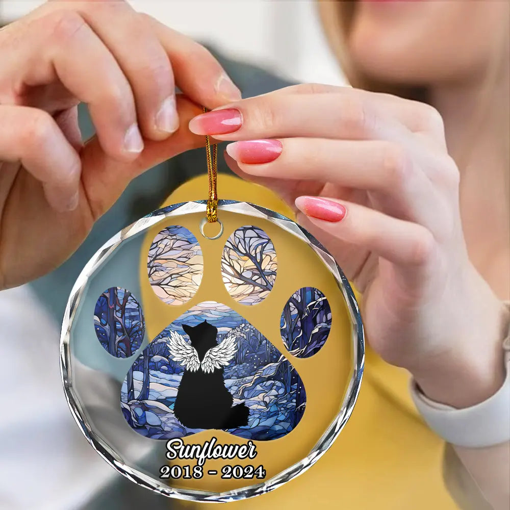 Christmas Memorial Cat Loss Pet Paw - Personalized Circle Glass Ornament ORNA1210