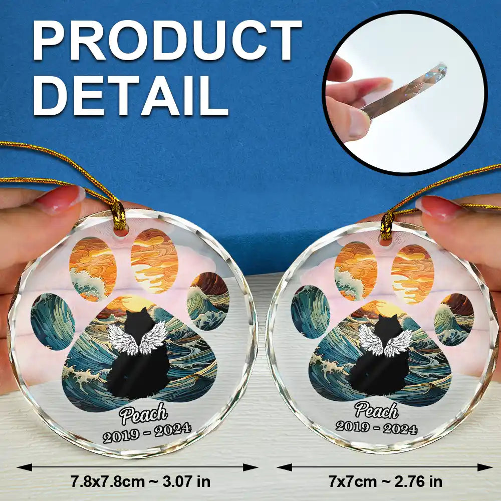 Christmas Memorial Cat Loss Pet Paw - Personalized Circle Glass Ornament ORNA1210