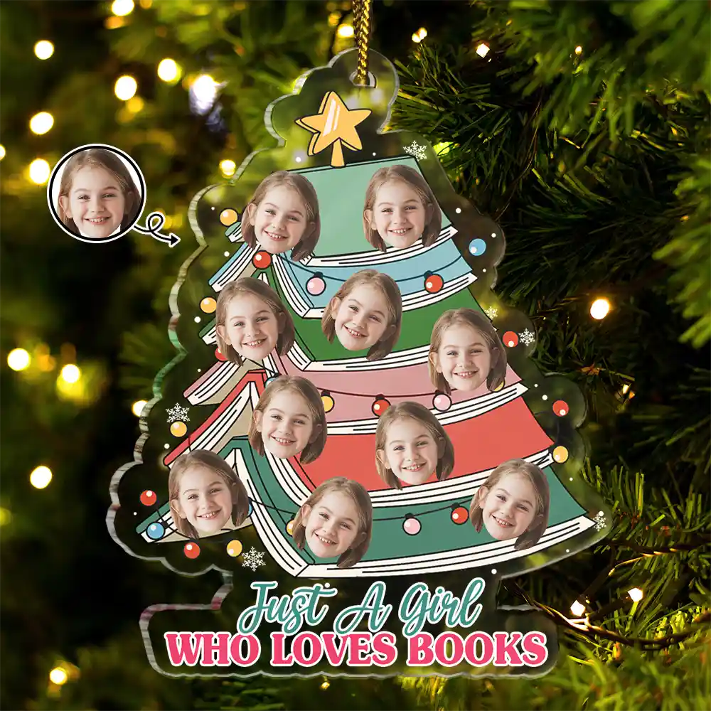 Custom Photo Book Lovers Christmas Tree - Personalized Custom Shaped Acrylic Ornament ORNA1210