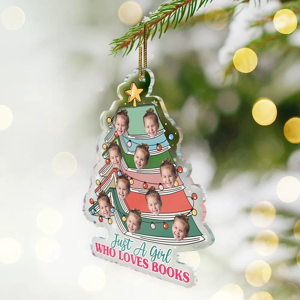 Custom Photo Book Lovers Christmas Tree - Personalized Custom Shaped Acrylic Ornament ORNA1210