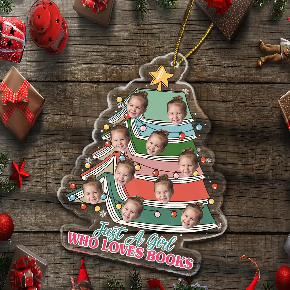 Custom Photo Book Lovers Christmas Tree - Personalized Custom Shaped Acrylic Ornament ORNA1210