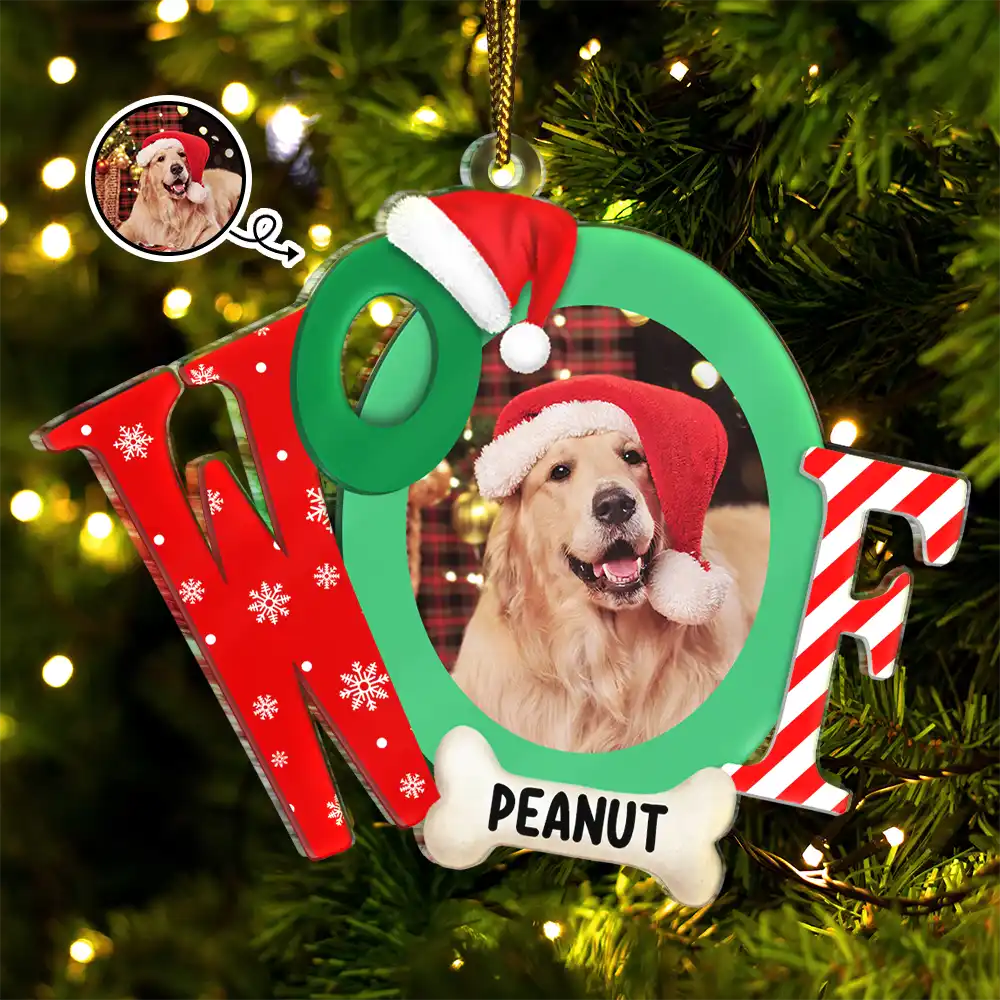 Custom Photo Dog I Woof You A Merry Christmas - Personalized Custom Shaped Acrylic Ornament ORNA1210