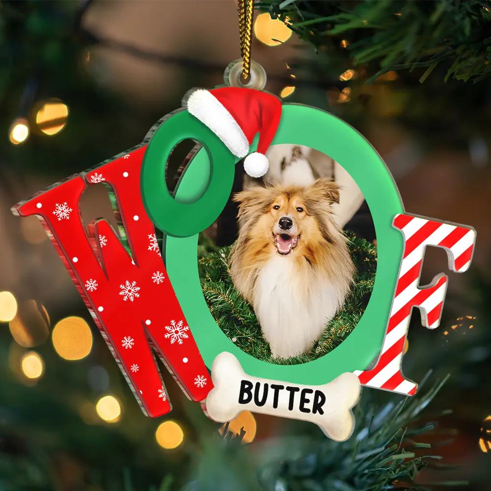Custom Photo Dog I Woof You A Merry Christmas - Personalized Custom Shaped Acrylic Ornament ORNA1210