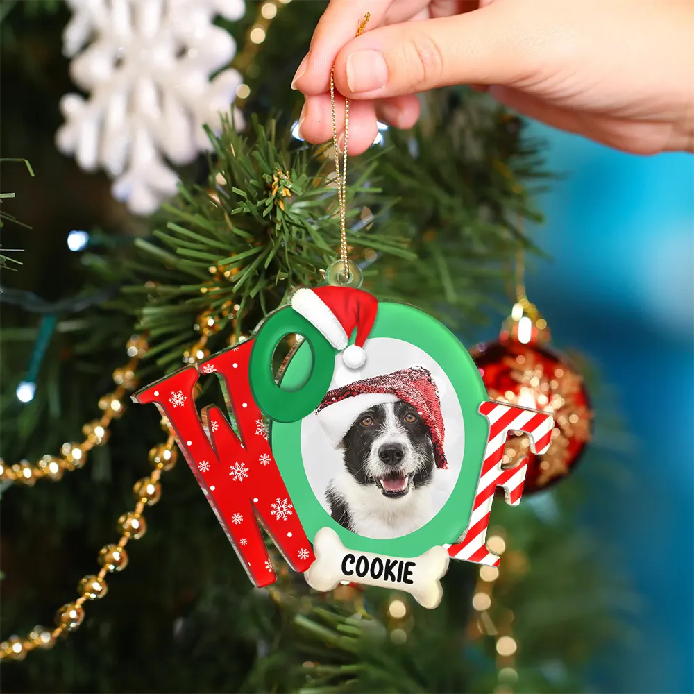 Custom Photo Dog I Woof You A Merry Christmas - Personalized Custom Shaped Acrylic Ornament ORNA1210