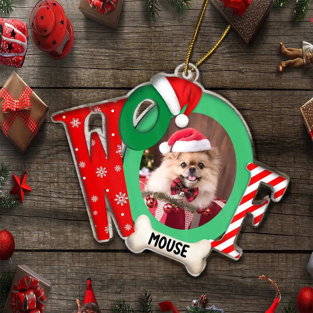 Custom Photo Dog I Woof You A Merry Christmas - Personalized Custom Shaped Acrylic Ornament ORNA1210
