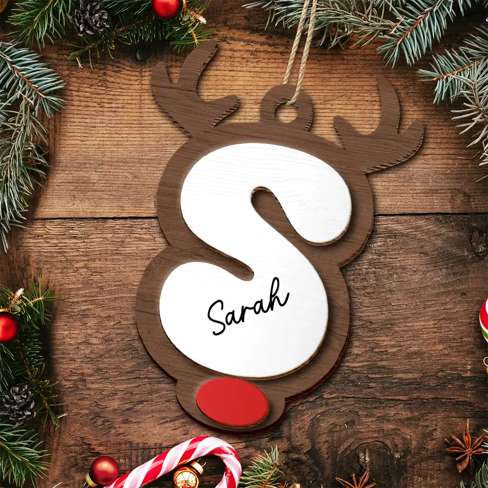Reindeer Alphabet Christmas - Personalized 2-Layered Wooden Ornament ORNA1210