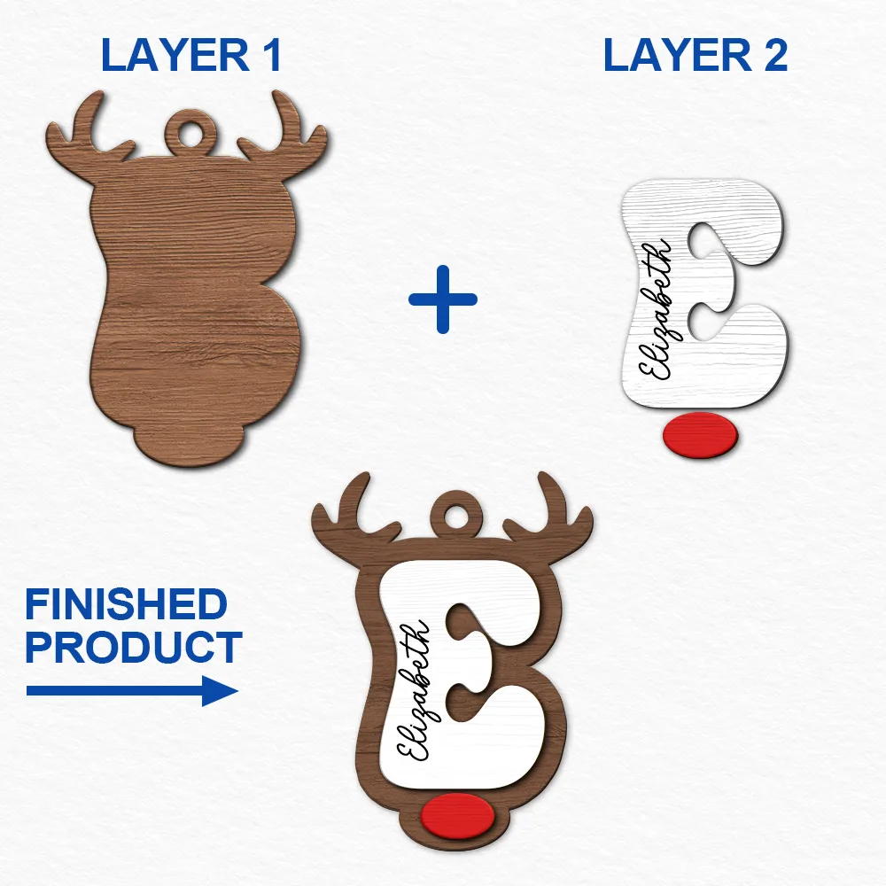 Reindeer Alphabet Christmas - Personalized 2-Layered Wooden Ornament ORNA1210