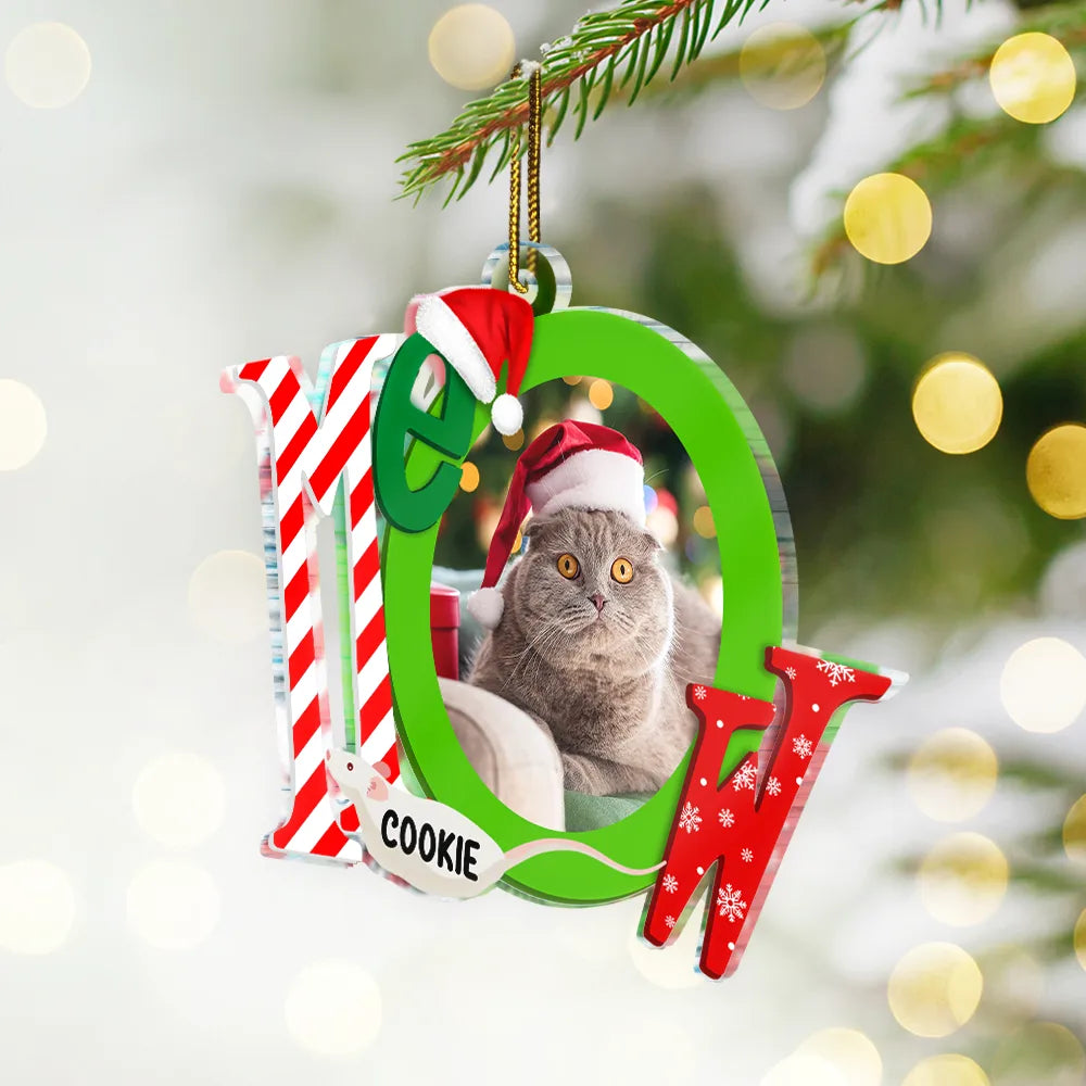 Custom Photo Cat Meowy Christmas - Personalized Custom Shaped Acrylic Ornament ORNA1210