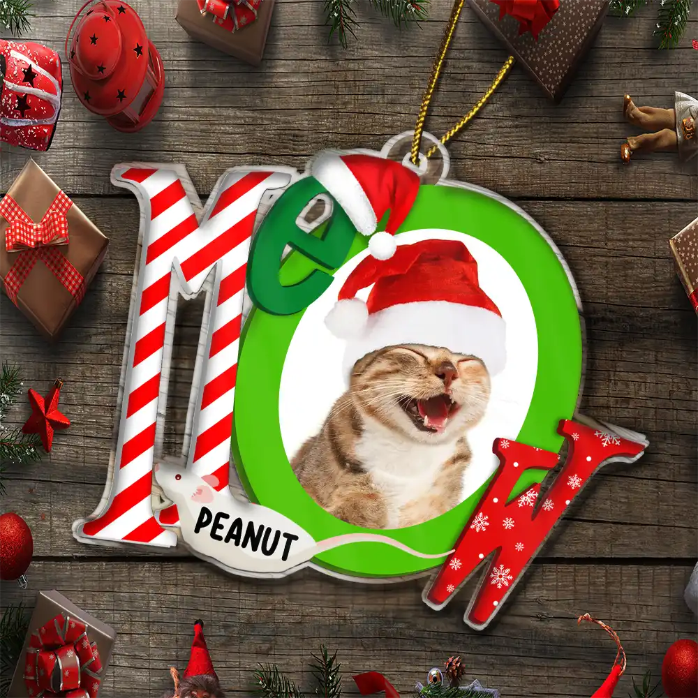 Custom Photo Cat Meowy Christmas - Personalized Custom Shaped Acrylic Ornament ORNA1210