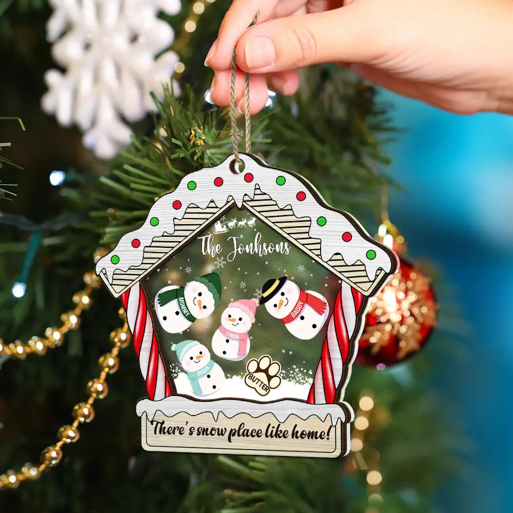 Christmas Snowman Family There's Snow Place Like Home - Personalized 2-Layered Mix Ornament ORNA1210