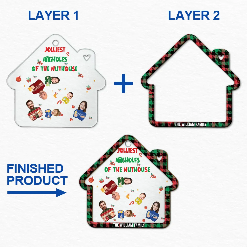 Custom Photo Funny Family Faces This Side Of The Nuthouse - Personalized 2-Layered Mix Ornament ORNA1210