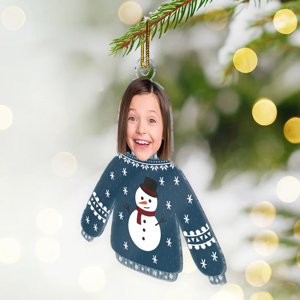Custom Photo Funny Family Faces Hanging Christmas Sweater - Personalized Cutout Acrylic Ornament ORNA1210