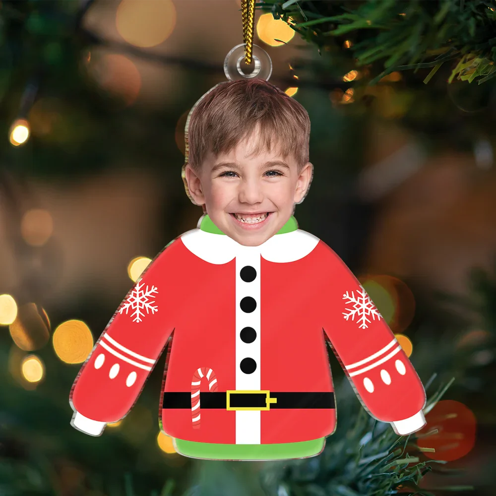 Custom Photo Funny Family Faces Hanging Christmas Sweater - Personalized Cutout Acrylic Ornament ORNA1210