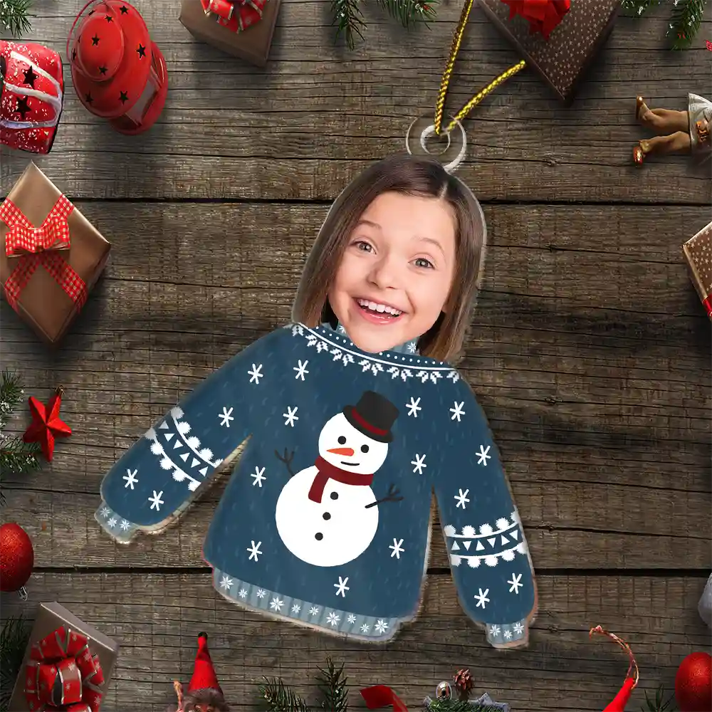 Custom Photo Funny Family Faces Hanging Christmas Sweater - Personalized Cutout Acrylic Ornament ORNA1210