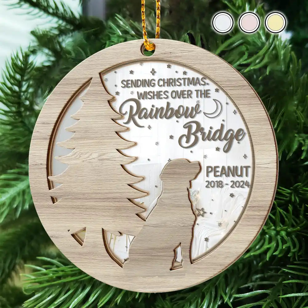 Memorial Dog Sending Christmas Wishes Over The Rainbow Bridge - Personalized Mirror Ornament ORNA1210