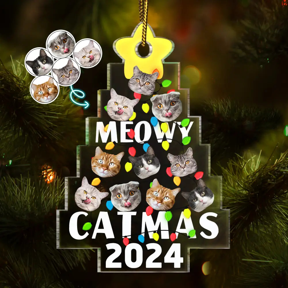Custom Photo Funny Cat Faces Meowy Christmas - Personalized Custom Shaped Acrylic Ornament ORNA1210