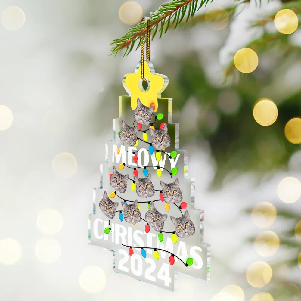 Custom Photo Funny Cat Faces Meowy Christmas - Personalized Custom Shaped Acrylic Ornament ORNA1210