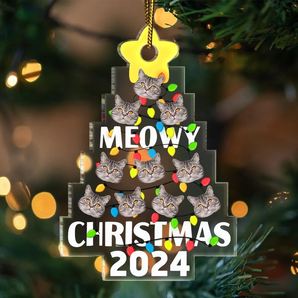 Custom Photo Funny Cat Faces Meowy Christmas - Personalized Custom Shaped Acrylic Ornament ORNA1210