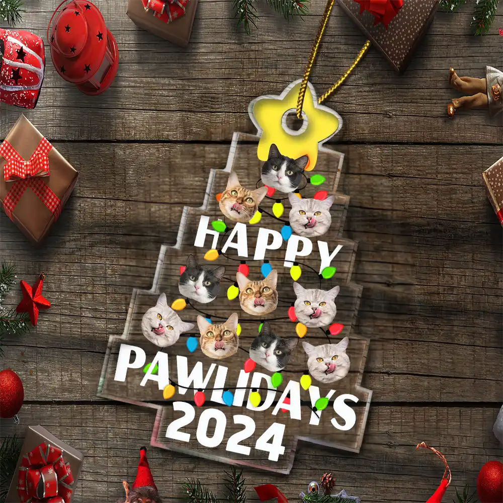 Custom Photo Funny Cat Faces Meowy Christmas - Personalized Custom Shaped Acrylic Ornament ORNA1210