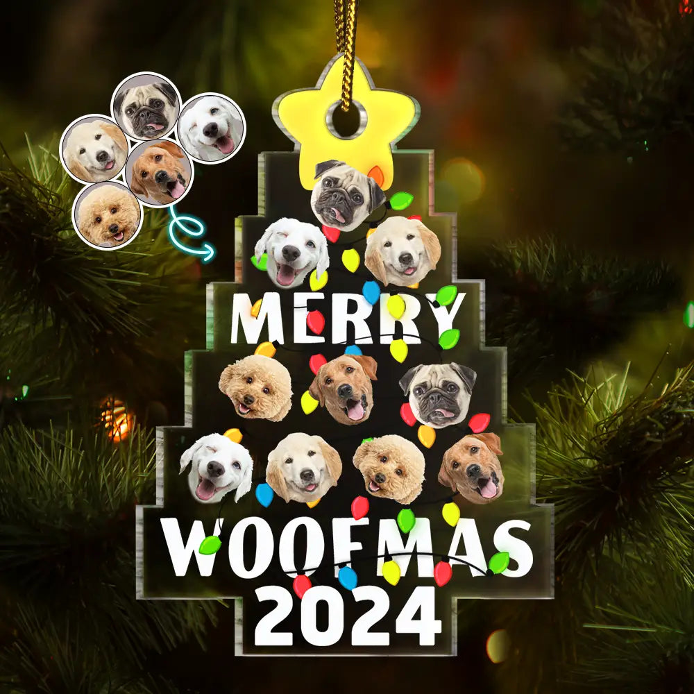 Custom Photo Funny Dog Faces Merry Woofmas - Personalized Custom Shaped Acrylic Ornament ORNA1210