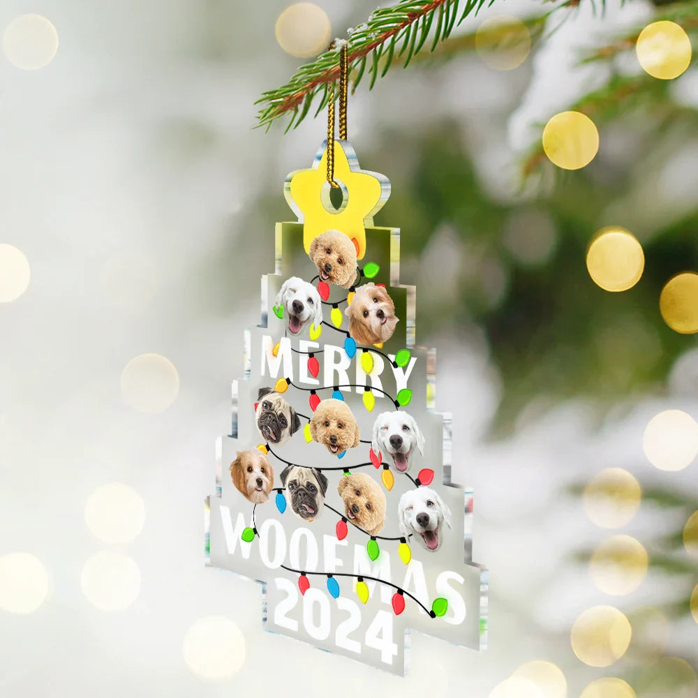 Custom Photo Funny Dog Faces Merry Woofmas - Personalized Custom Shaped Acrylic Ornament ORNA1210