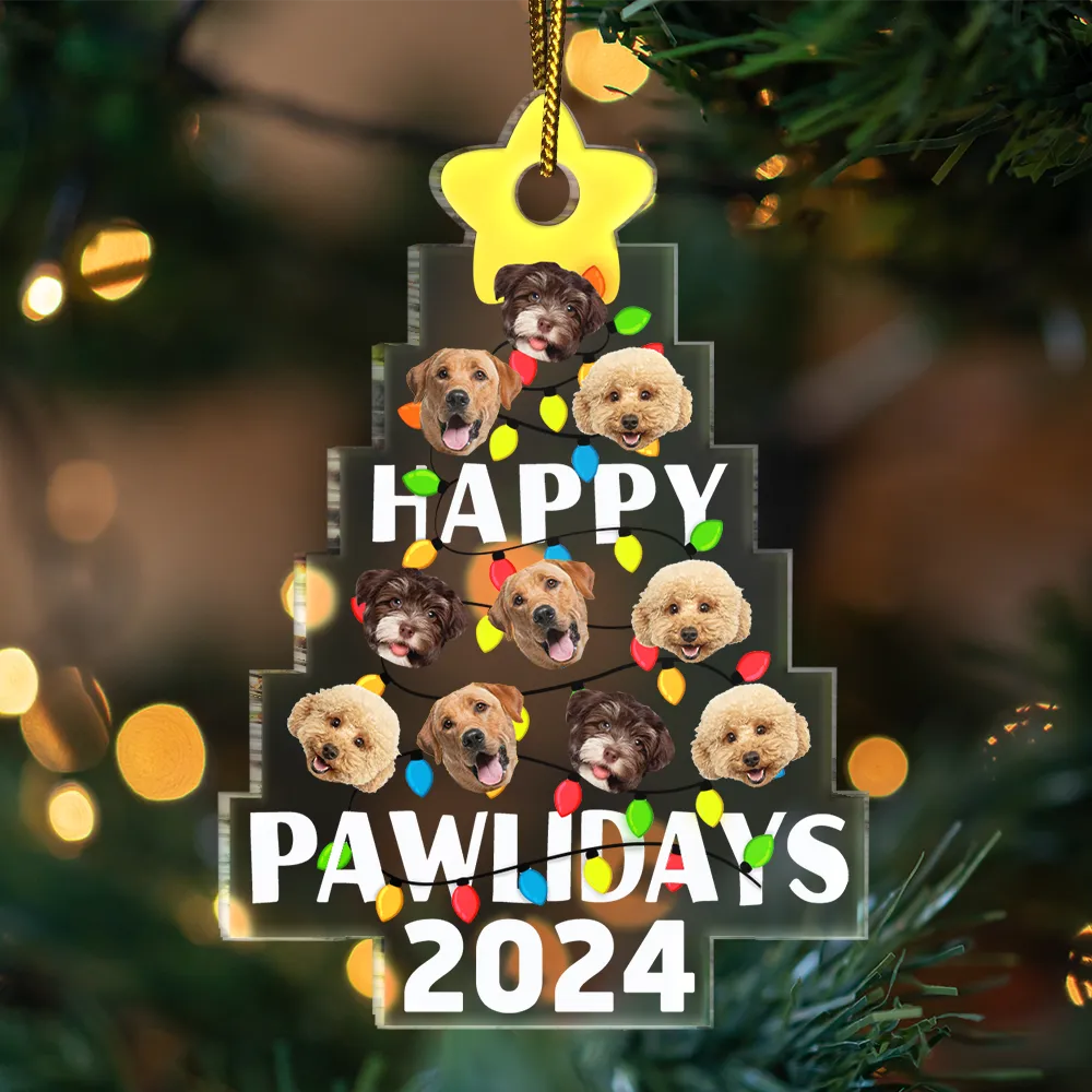 Custom Photo Funny Dog Faces Merry Woofmas - Personalized Custom Shaped Acrylic Ornament ORNA1210