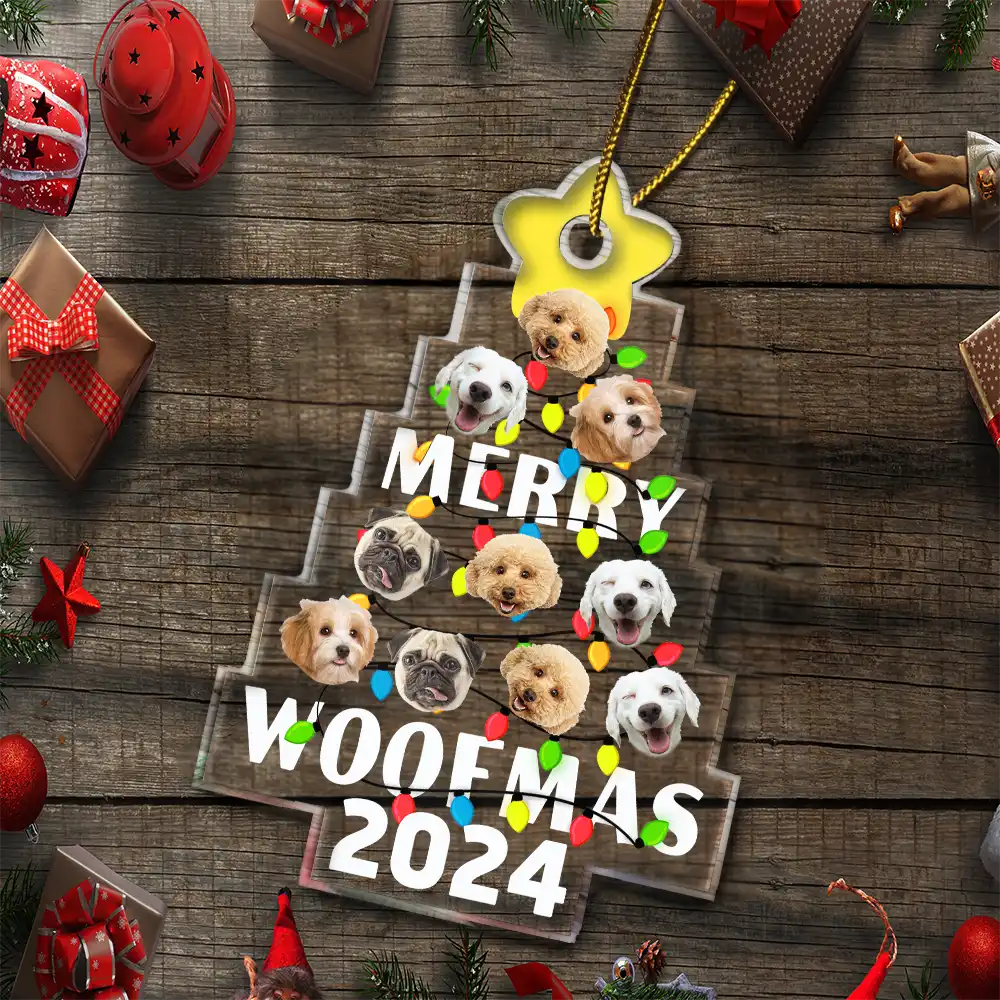Custom Photo Funny Dog Faces Merry Woofmas - Personalized Custom Shaped Acrylic Ornament ORNA1210