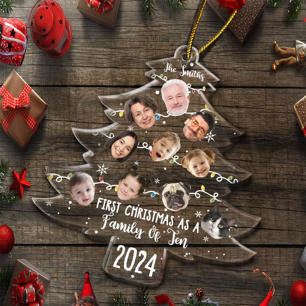 Custom Photo First Christmas As A Family - Personalized Custom Shaped Acrylic Ornament ORNA1210