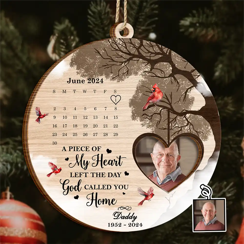 Custom Photo Calendar The Day God Called You Home Memorial - Personalized 2-Layered Wooden Ornament ORNA1210